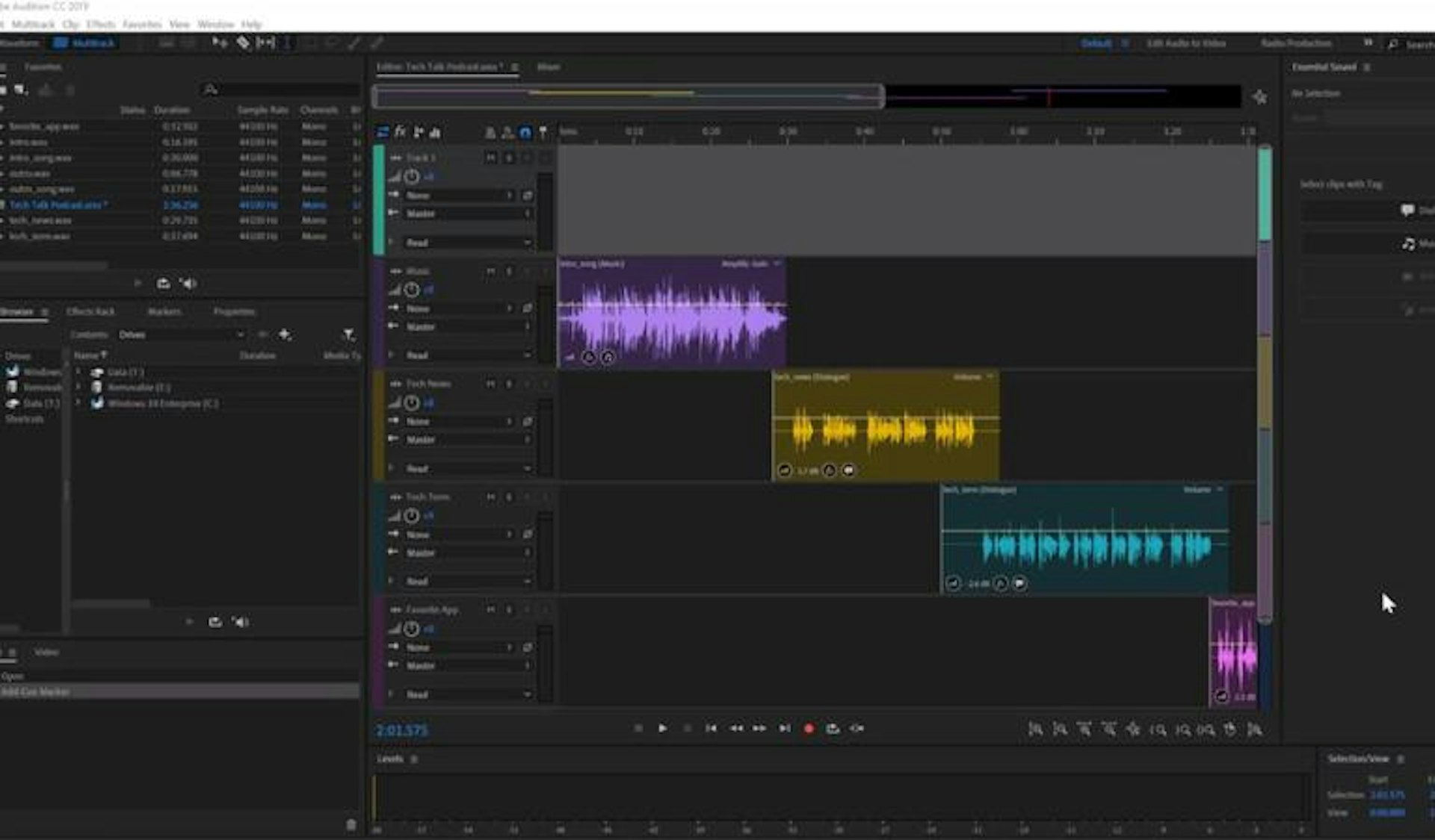 The Adobe Audition DAW view displays audio tracks.