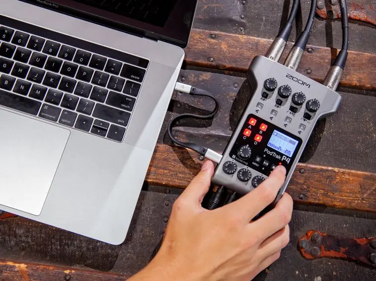 The ZOOM PodTrak P4 is an audio interface for recording podcasts
