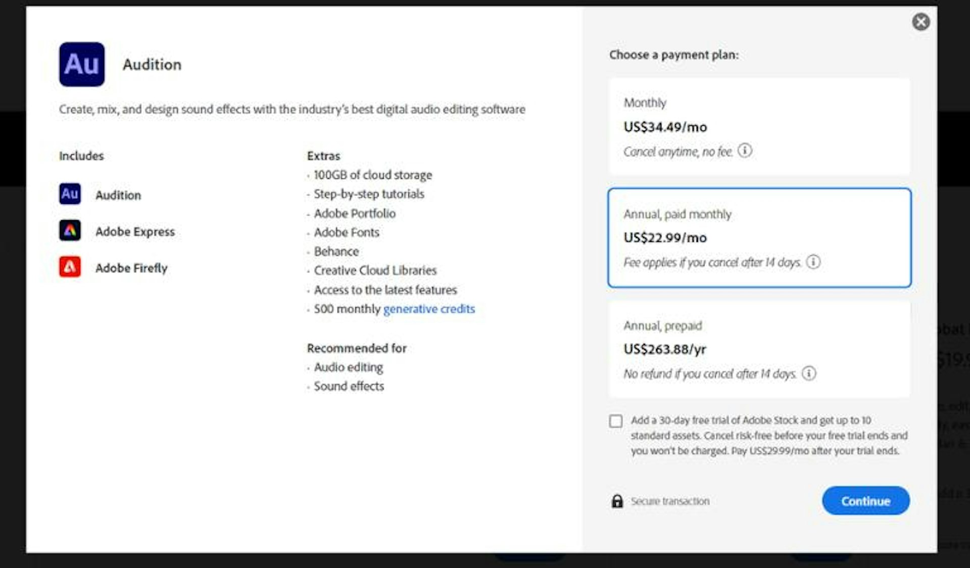 Explore the pricing for Adobe Audition.