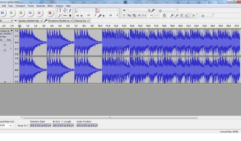 Two audio tracks in an Audacity DAW.