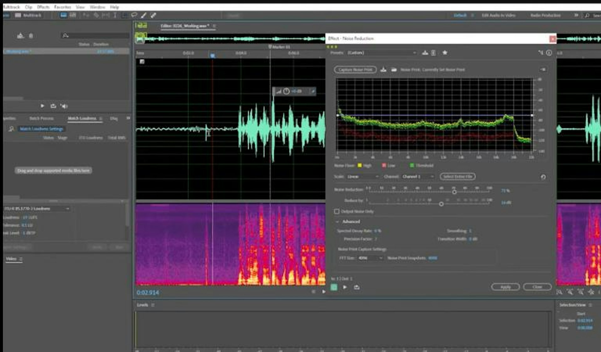 This is what sound repair looks like in Adobe Audition.